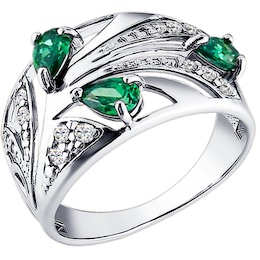 Кольцо из серебра с зелеными фианитами 94010368