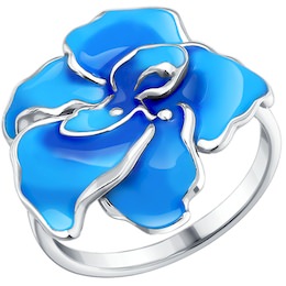 Серебряное кольцо с голубой эмалью 94010386
