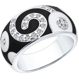 Кольцо из серебра с эмалью с фианитами 94010397