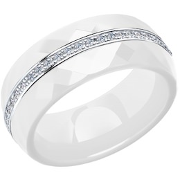 Кольцо из серебра с керамической вставкой и фианитом 94011675