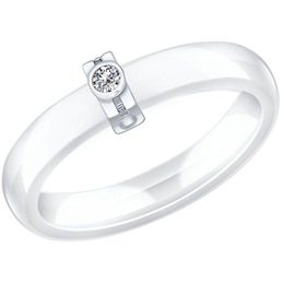 Белое керамическое кольцо с серебром и фианитом 94011812