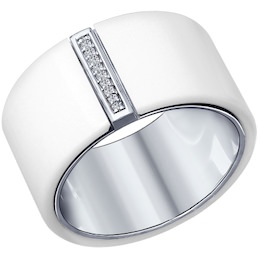 Кольцо из серебра с керамической вставкой и фианитом 94011922