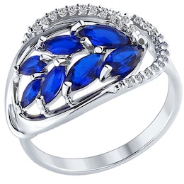 Кольцо из серебра с бесцветными и синими фианитами 94012253