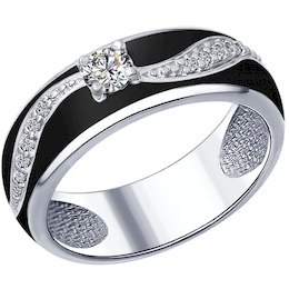 Кольцо из серебра с эмалью с фианитами 94012258