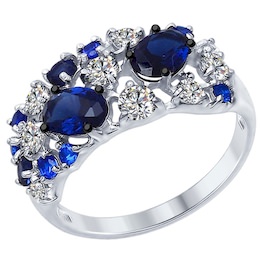 Кольцо из серебра с бесцветными и синими фианитами 94012300