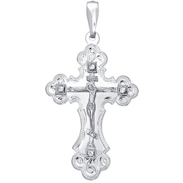 Крест из серебра с гравировкой с фианитами 94120002