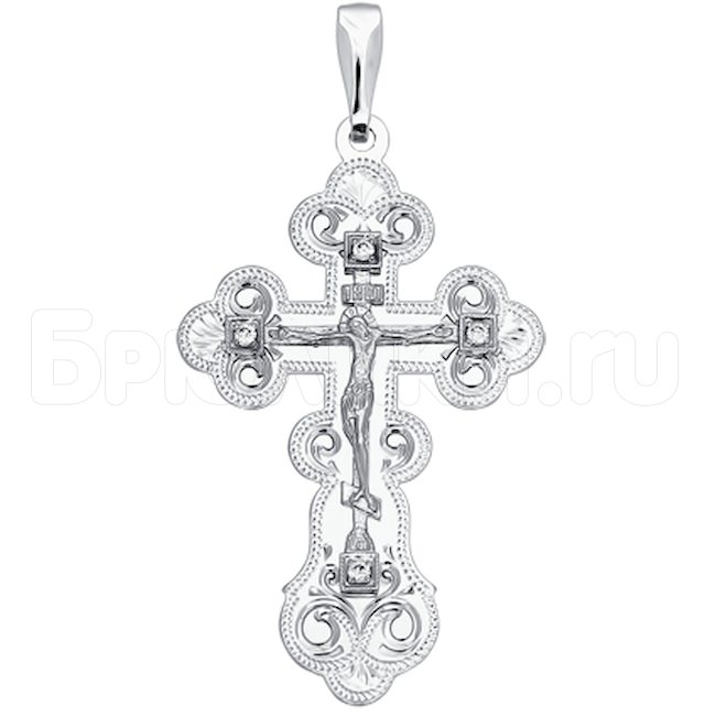 Крест из серебра с гравировкой с фианитами 94120003