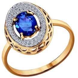 Золотое кольцо с бриллиантами и сапфиром 2010843