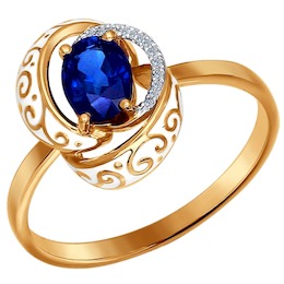 Золотое кольцо с бриллиантами, сапфиром и эмалью 2010899