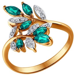 Золотое кольцо с бриллиантами и изумрудами 3010428