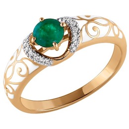 Золотое кольцо с бриллиантами, изумрудом и эмалью 3010475