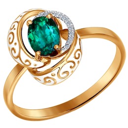Золотое кольцо с бриллиантами, изумрудом и эмалью 3010489