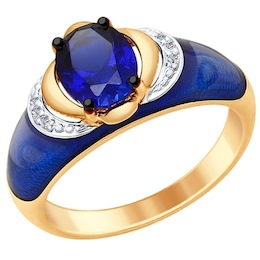 Золотое кольцо с бриллиантами, эмалью и корундом 6012098