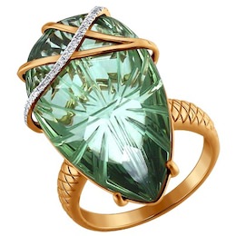 Золотое кольцо с бриллиантами и кварцем (синт.) 6014006