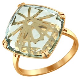Золотое кольцо с бриллиантами и кварцем (синт.) 6014011