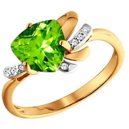 Золотое кольцо с фианитами и хризолитом 711439