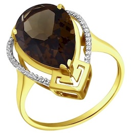 Золотое кольцо с фианитами и раухтопазом 713448-2