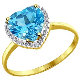Золотое кольцо с фианитами и топазом 713692-2