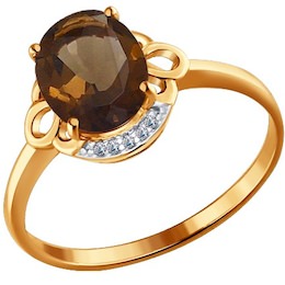 Золотое кольцо с фианитами и раухтопазом 713959