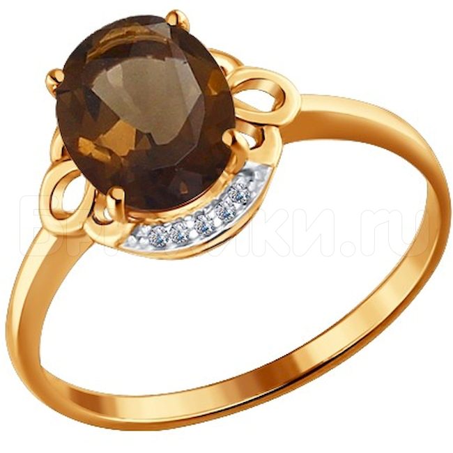 Золотое кольцо с фианитами и раухтопазом 713959