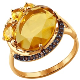 Золотое кольцо с цитринами и раухтопазами 714159