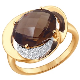 Золотое кольцо с фианитами и раухтопазом 714251