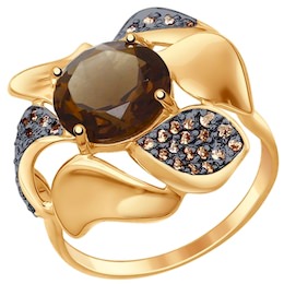 Золотое кольцо с фианитами и раухтопазом 714744