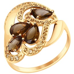 Золотое кольцо с фианитами и раухтопазами 714811