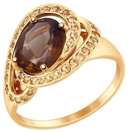 Золотое кольцо с фианитами и раухтопазом 714826