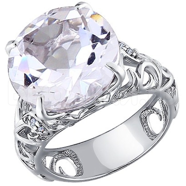 Серебряное кольцо с фианитами и горным хрусталем 92010526