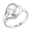 Серебряное кольцо с фианитами и жемчугом 94012557