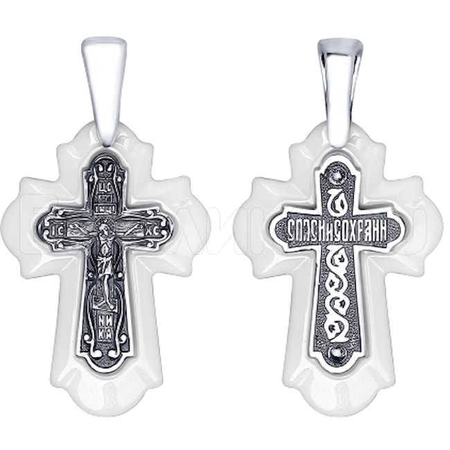 Православный серебряный крестик с керамикой 95120096