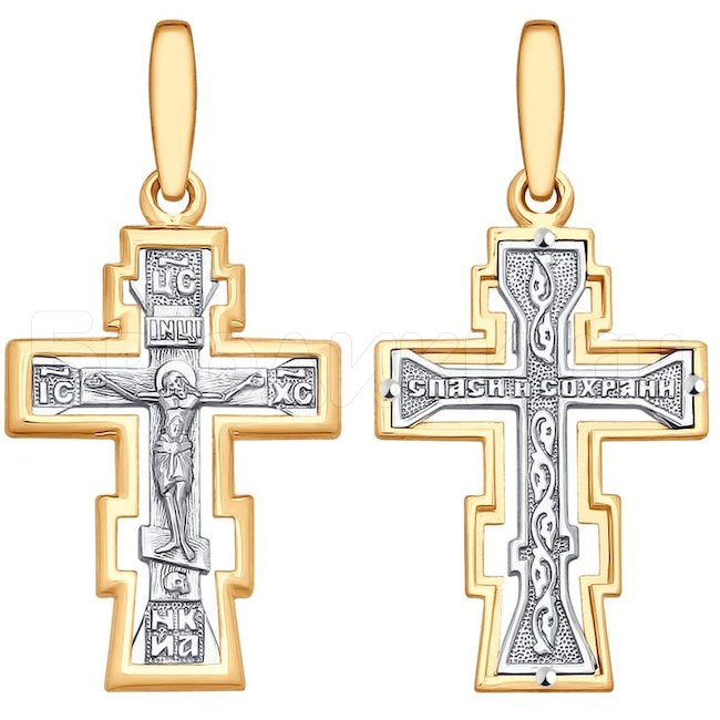 Крест из комбинированного золота 121401
