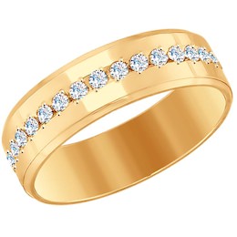 Кольцо из золота с алмазной гранью с фианитами 017653