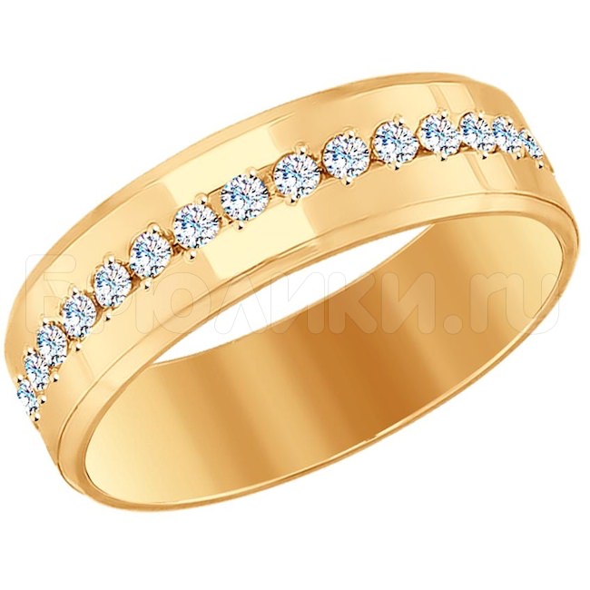 Кольцо из золота с алмазной гранью с фианитами 017653