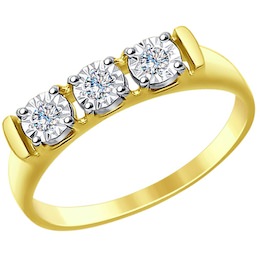 Кольцо из комбинированного золота с алмазной гранью с бриллиантами 1011625-2