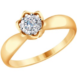 Кольцо из комбинированного золота с алмазной гранью с бриллиантом 1011697