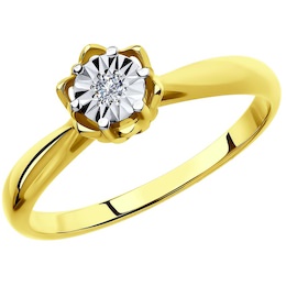 Кольцо из комбинированного золота с алмазной гранью с бриллиантом 1011702-2