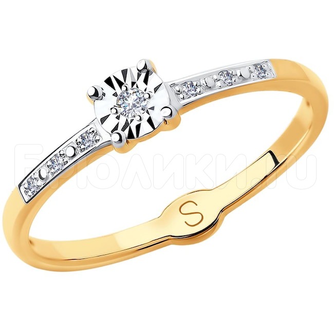 Кольцо из комбинированного золота с алмазной гранью с бриллиантами 1011713