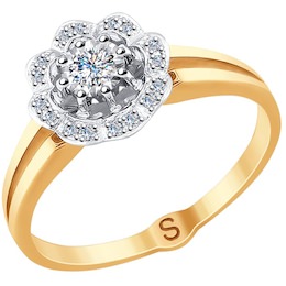 Кольцо из комбинированного золота с алмазной гранью с бриллиантами 1011722