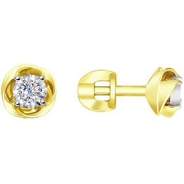 Серьги из желтого золота с алмазной гранью с бриллиантами 1021224-2