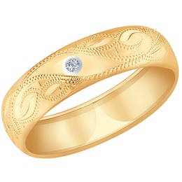 Кольцо из золота с гравировкой с бриллиантом 1110190