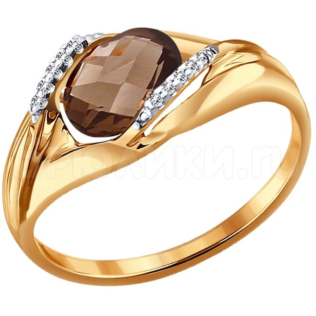 Кольцо из золота с раухтопазом и фианитами 37714064