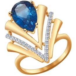 Кольцо из золота с синим топазом и фианитами 37714402