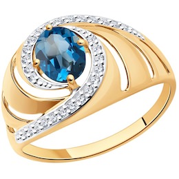 Кольцо из золота с синим топазом и фианитами 37714494
