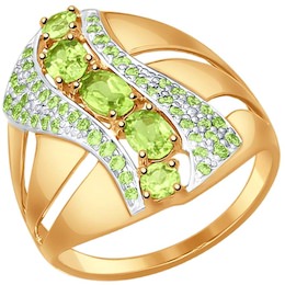 Кольцо из золота с хризолитами и зелеными фианитами 37714524