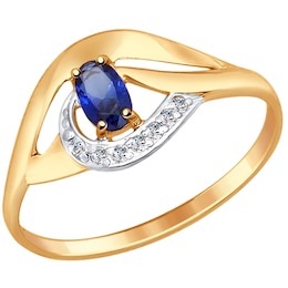 Кольцо из золота с синим корунд (синт.) и фианитами 37714644