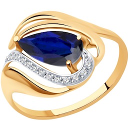 Кольцо из золота с синим корунд (синт.) и фианитами 37714689