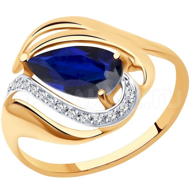 Кольцо из золота с синим корунд (синт.) и фианитами 37714689