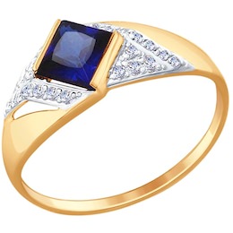 Кольцо из золота с синим корунд (синт.) и фианитами 37714698